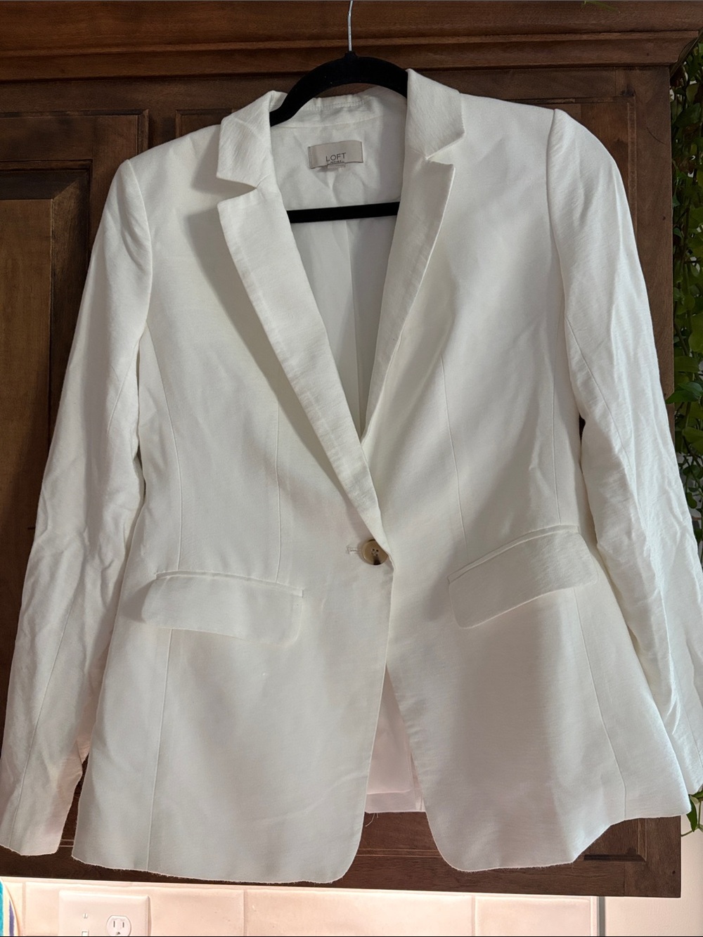 LOFT White Single-Button Notch-Lapel Blazer